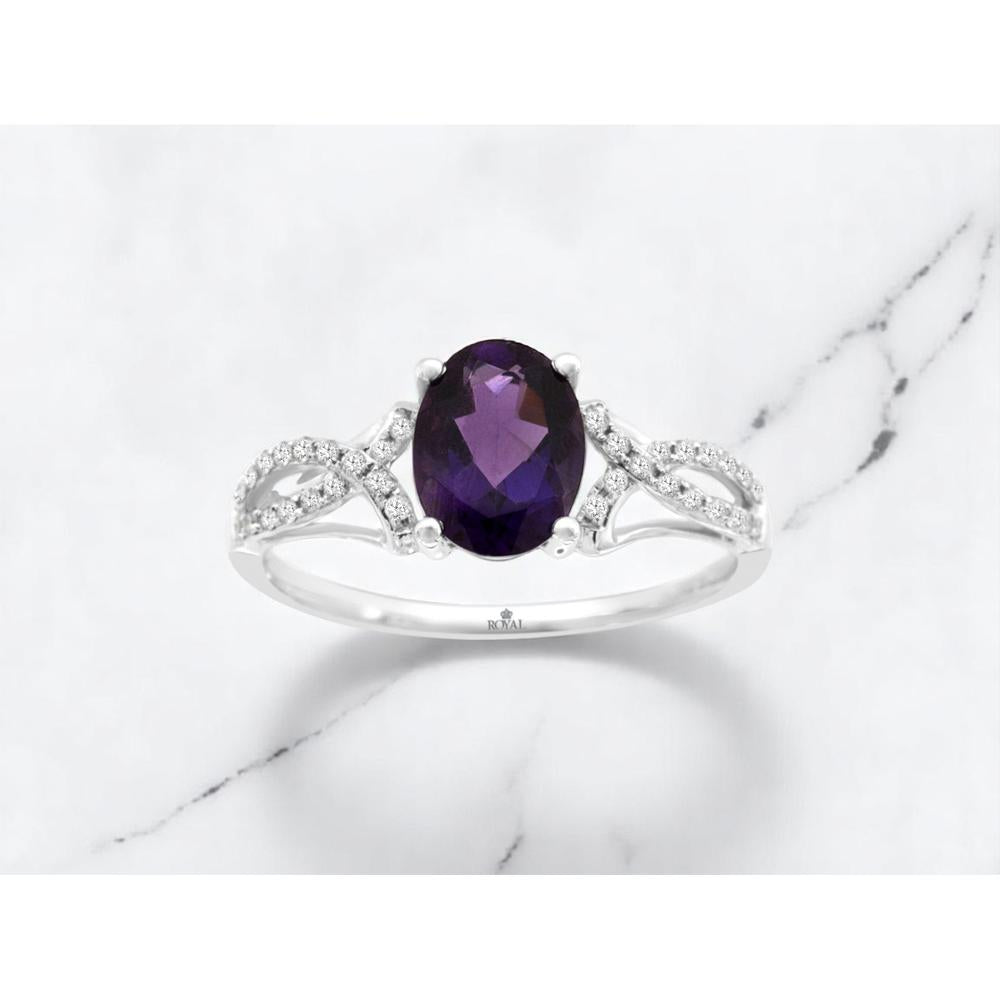 Royal 14K White Gold Amethyst & Diamond Ring - 1.34 Carats Total Gem Weight