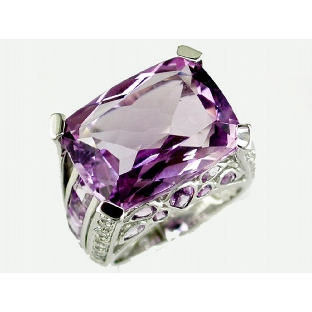 Royal 14K White Gold Amethyst & Diamond Ring - 14.72 Carat Total Gem Weight