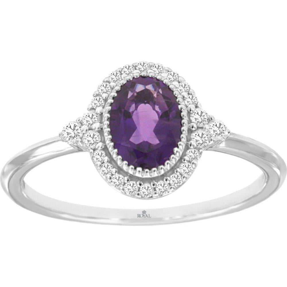 Royal 14K White Gold Amethyst & Diamond Ring - Exquisite Purple Glamour