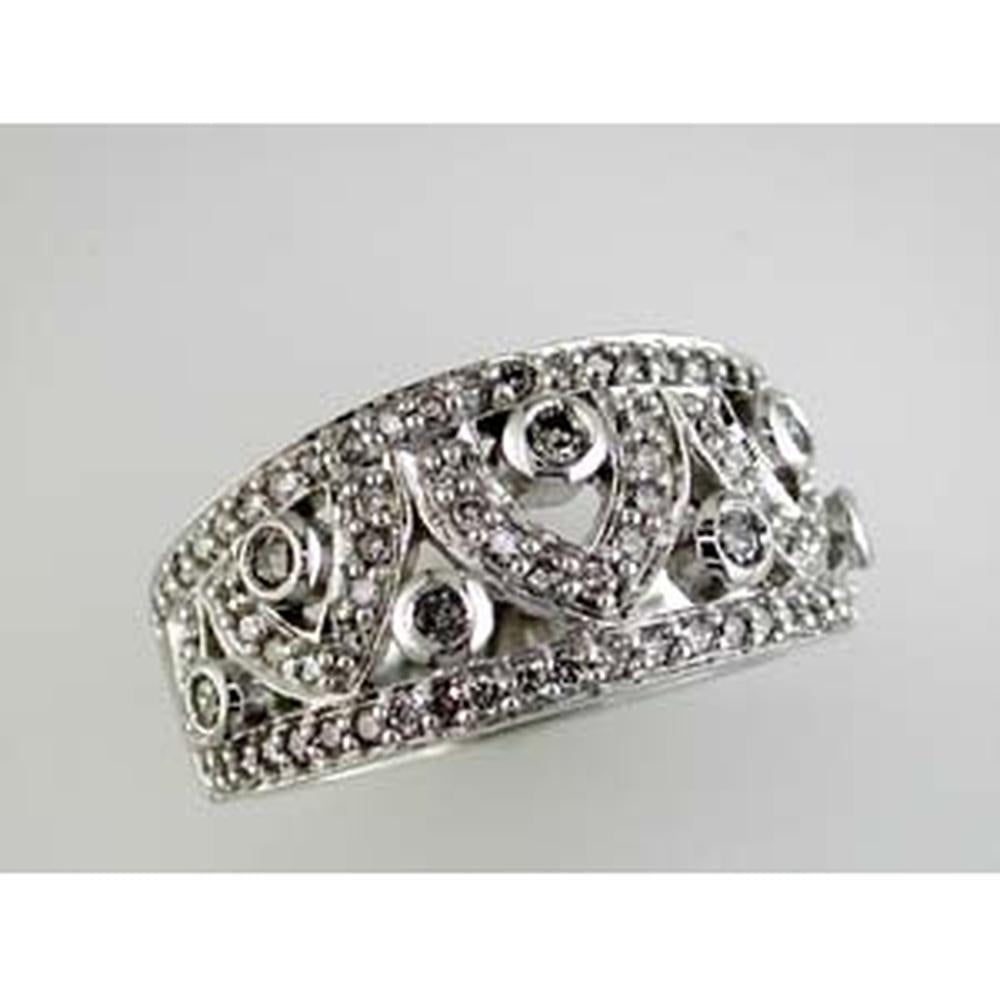 Royal 14K White Gold Antique Band with Round-Cut Diamonds and Milgrain Detailing - 0.75 Carat Total Diamond Weight