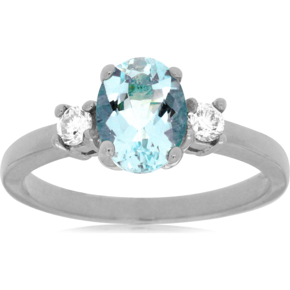 Royal 14K White Gold Aquamarine & Diamond 3-Stone Ring - 1.10 Carats Aquamarine & 0.34 Carats Diamond Total Carat Weight