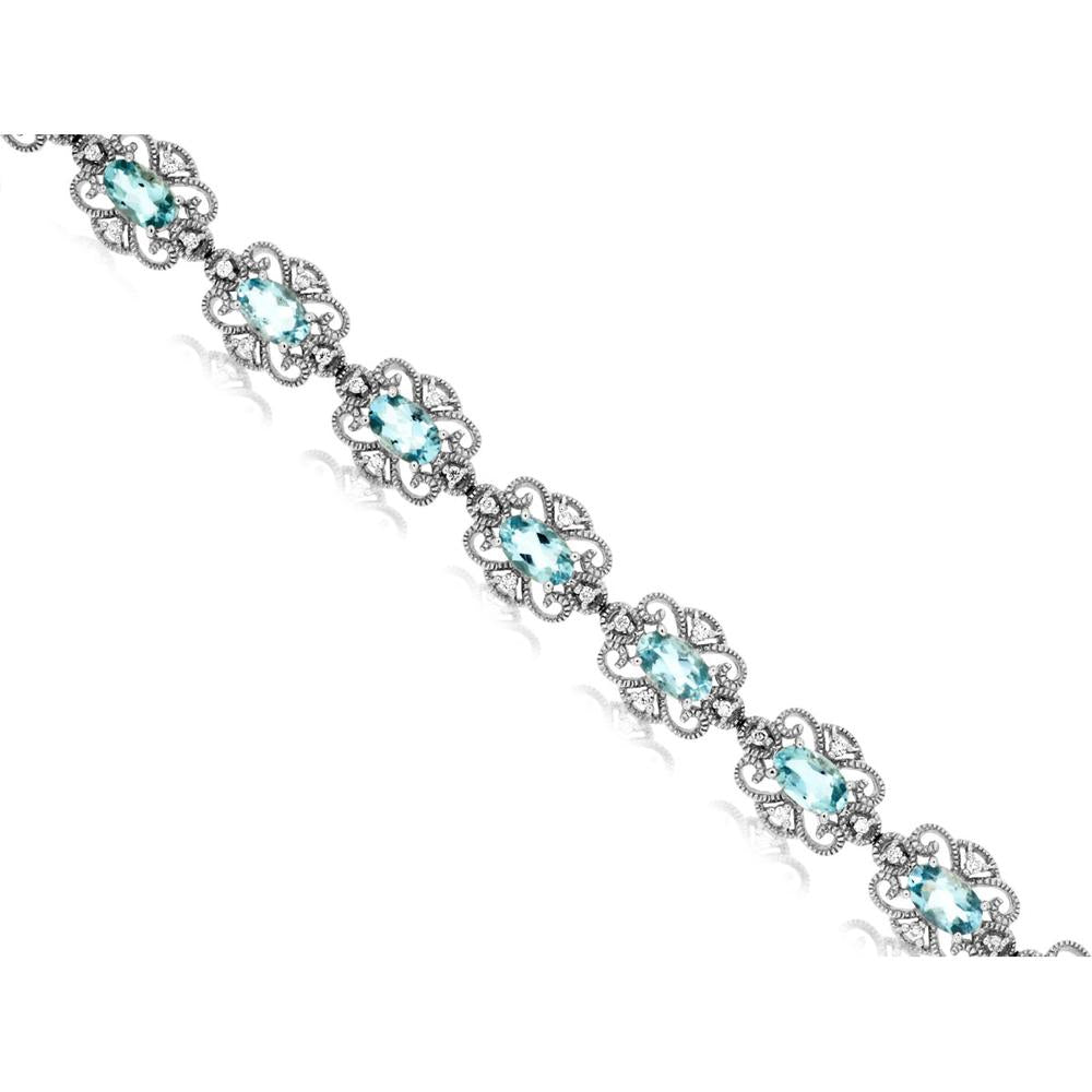 Royal 14K White Gold Aquamarine & Diamond Bracelet - 3.55 Carat Aquamarine, 0.27 Carat Diamond Total