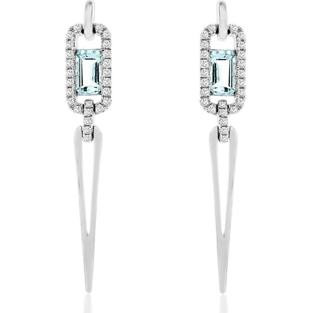 Royal 14K White Gold Aquamarine & Diamond Drop Earrings - 0.75 Carats Total Aquamarine Weight, 0.38 Carats Total Diamond Weight