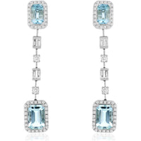 Royal 14K White Gold Aquamarine & Diamond Drop Earrings - 1.40 Carats Aquamarine, 1.40 Carats Total Diamond Weight