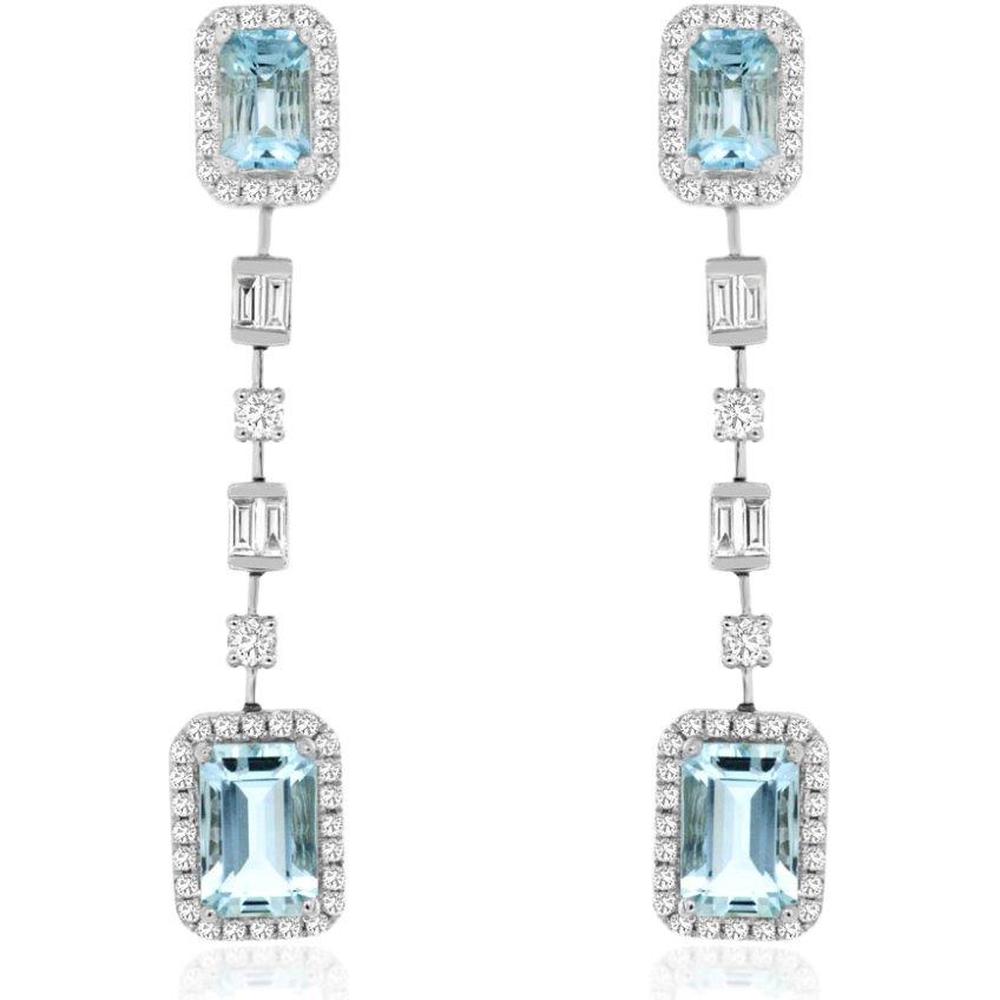 Royal 14K White Gold Aquamarine & Diamond Drop Earrings - 1.40 Carats Aquamarine, 1.40 Carats Total Diamond Weight