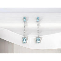 Royal 14K White Gold Aquamarine & Diamond Drop Earrings - 1.40 Carats Aquamarine, 1.40 Carats Total Diamond Weight