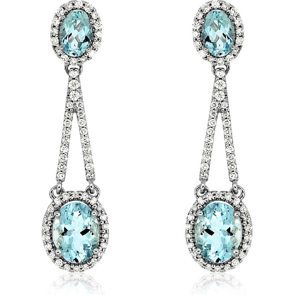 Royal 14K White Gold Aquamarine and Diamond Drop Earrings - 4.65 Carats Total Aquamarine Weight