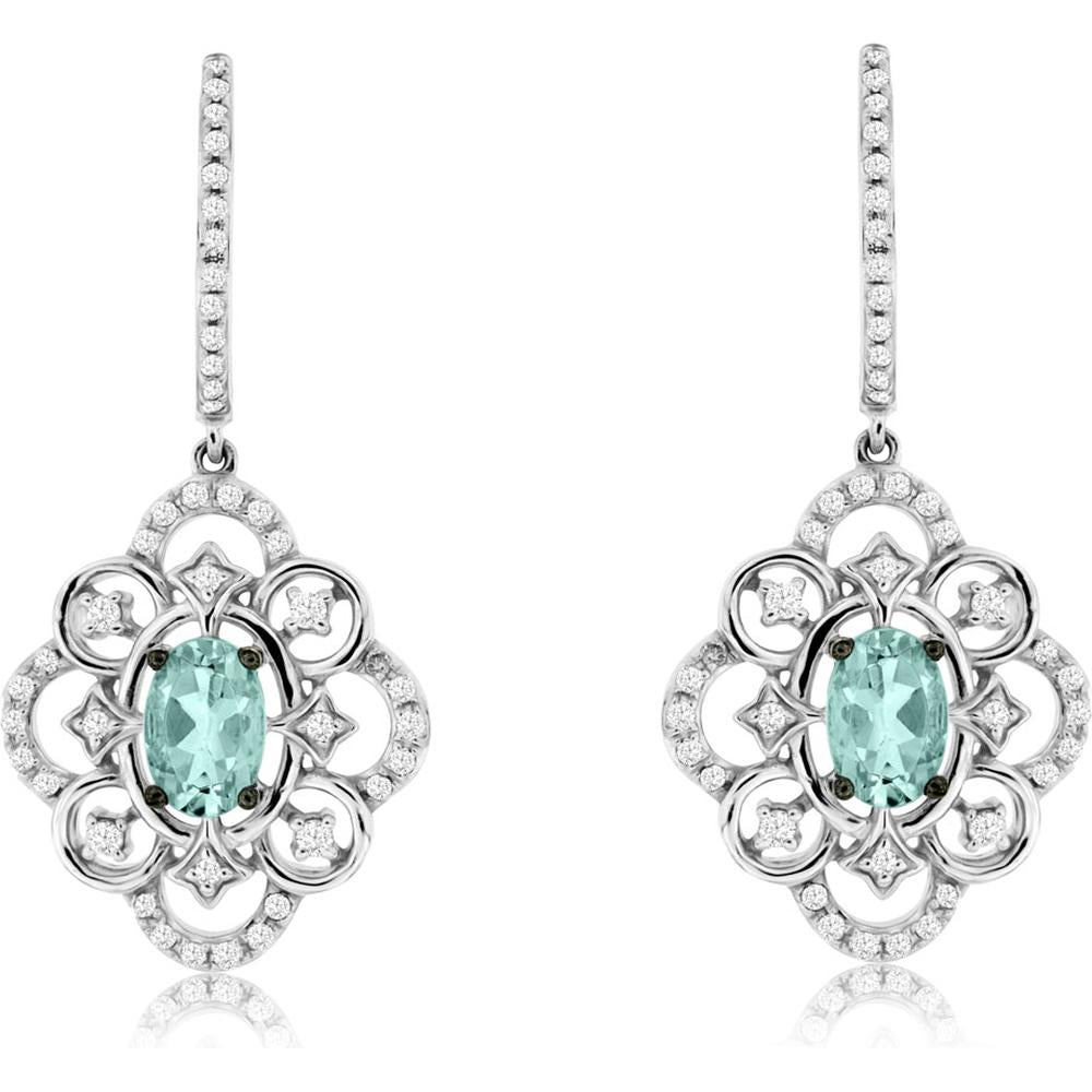 Royal 14K White Gold Aquamarine & Diamond Earrings - 1.25 Carat Total Gem Weight