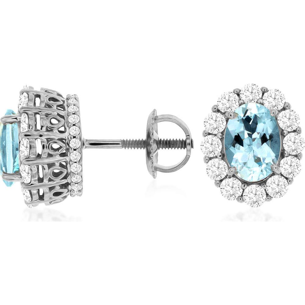 Royal 14K White Gold Aquamarine and Diamond Earrings - 1.35 Carat Aquamarine, 1 Carat Total Diamond Weight