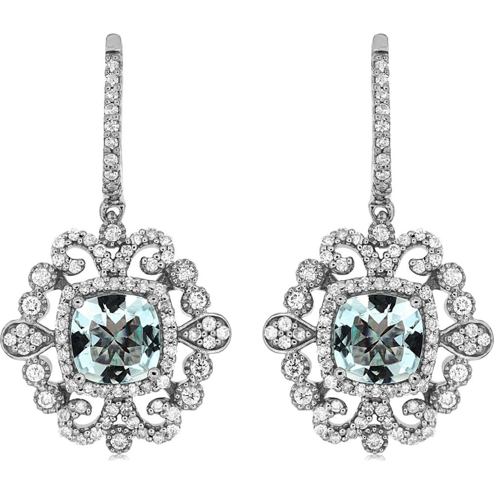 Royal 14K White Gold Aquamarine & Diamond Earrings - 1.80 Carat Total Gem Weight