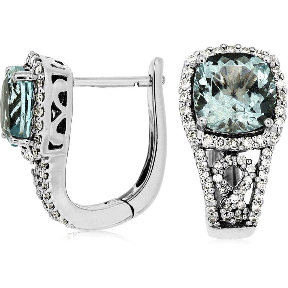 Royal 14K White Gold Aquamarine & Diamond Earrings - 2.80 Carat Main Stone Weight, 0.45 Carat Additional Diamond Weight