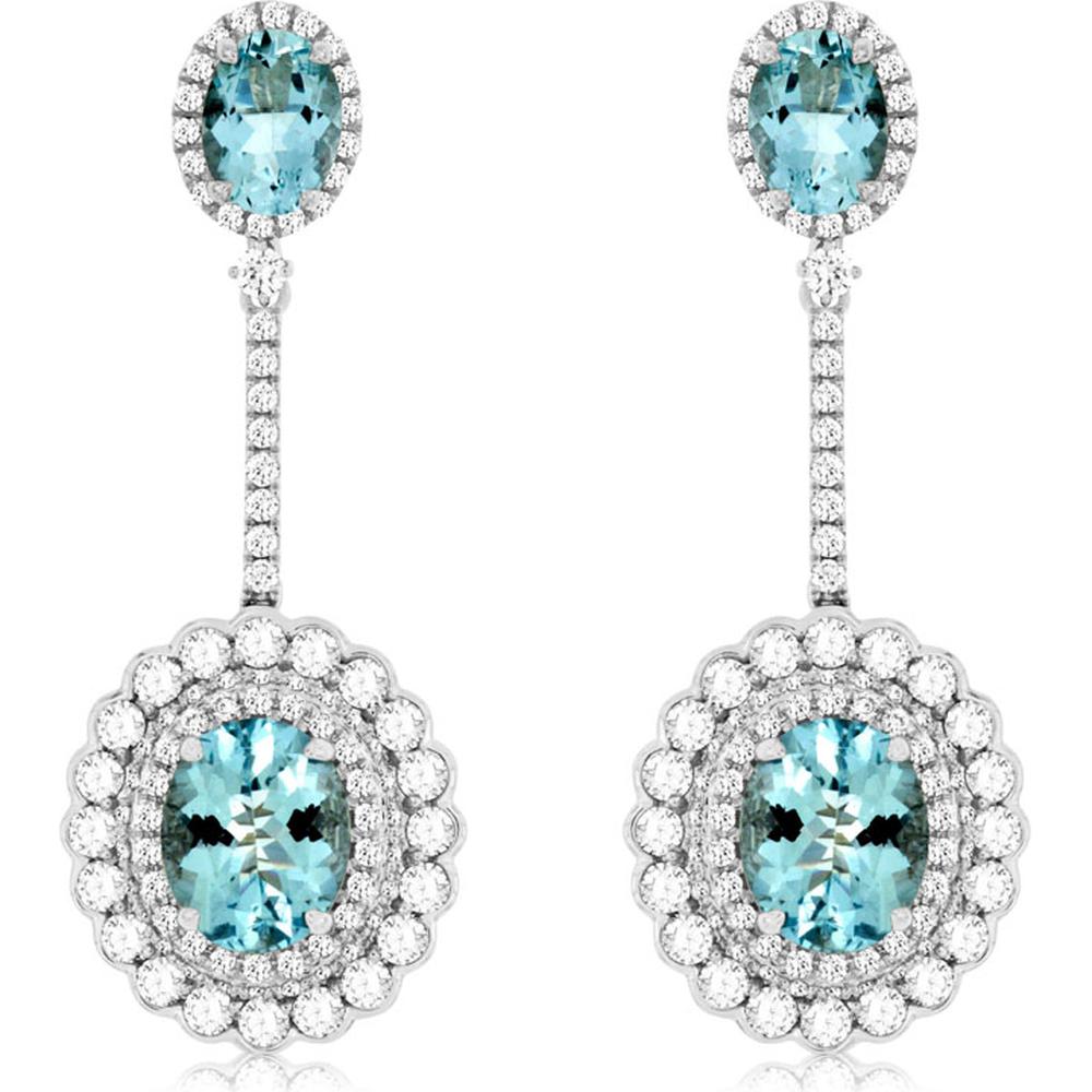 Royal 14K White Gold Aquamarine & Diamond Earrings - 3.00 Carat Oval-Cut Main Stone - 6.30 Carat Total Weight - Serene Blue Beauty