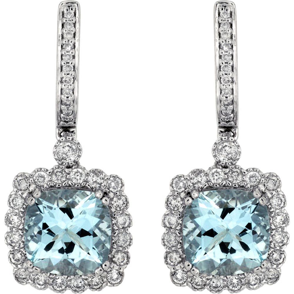 Royal 14K White Gold Aquamarine & Diamond Earrings - 3.50 Carat Total Gem Weight