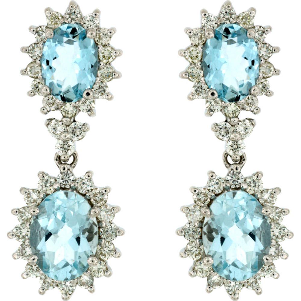 Royal 14K White Gold Aquamarine & Diamond Earrings - 3.60 Carat Total Gem Weight