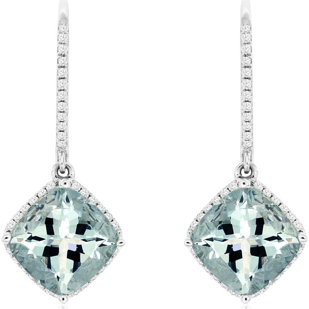Royal 14K White Gold Aquamarine & Diamond Earrings - 3.75 Carat Main Stone - 0.21 Carat Diamond Accent
