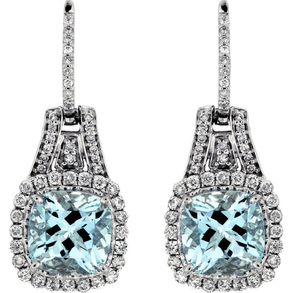 Royal 14K White Gold Aquamarine & Diamond Earrings - 4.20 Carat Total Gem Weight