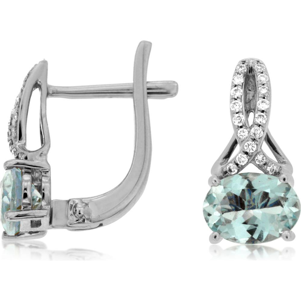 Royal 14K White Gold Aquamarine & Diamond Earrings - Serene Beauty and Timeless Elegance