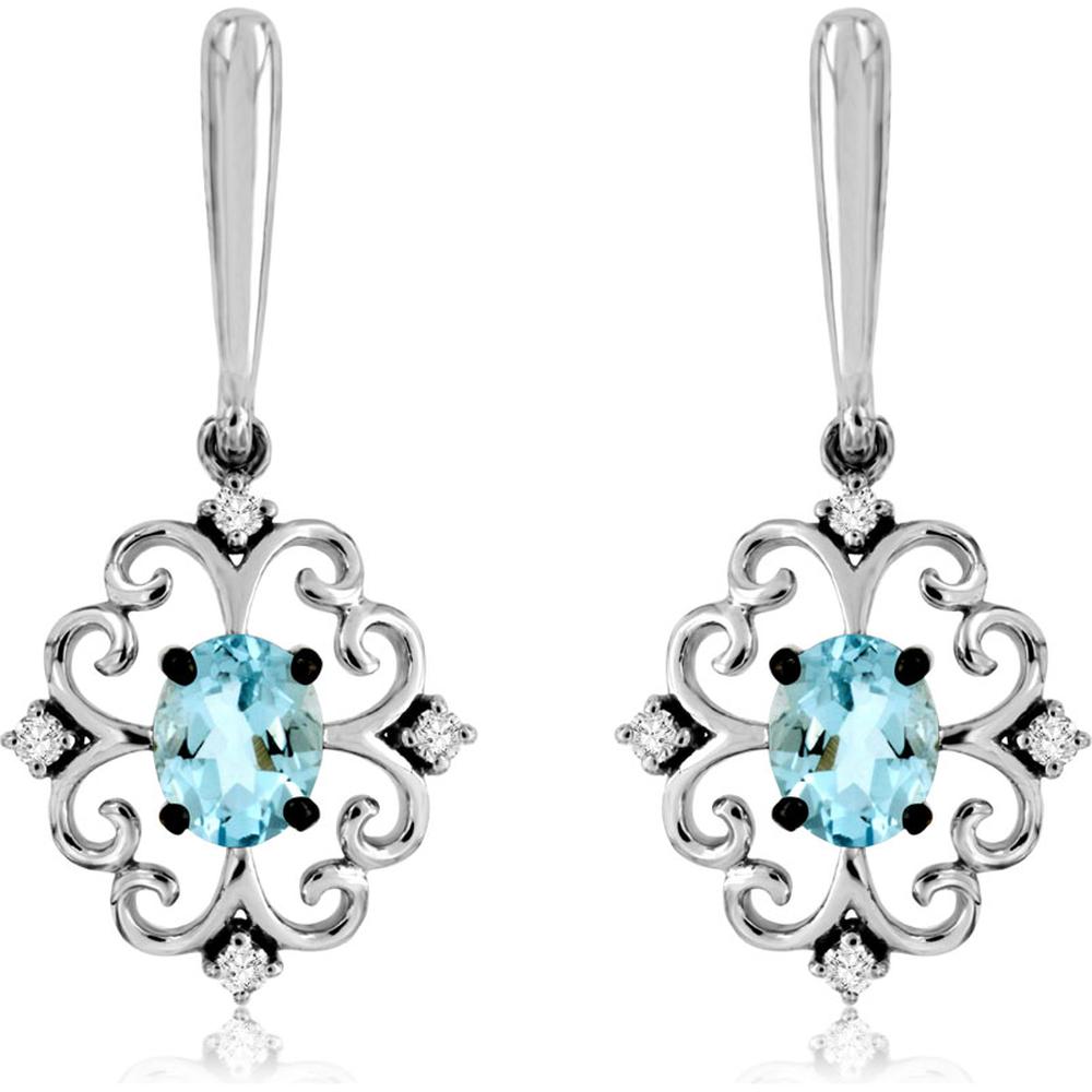 Royal 14K White Gold Aquamarine & Diamond Halo Earrings - 0.60 Carat Total Aquamarine Weight