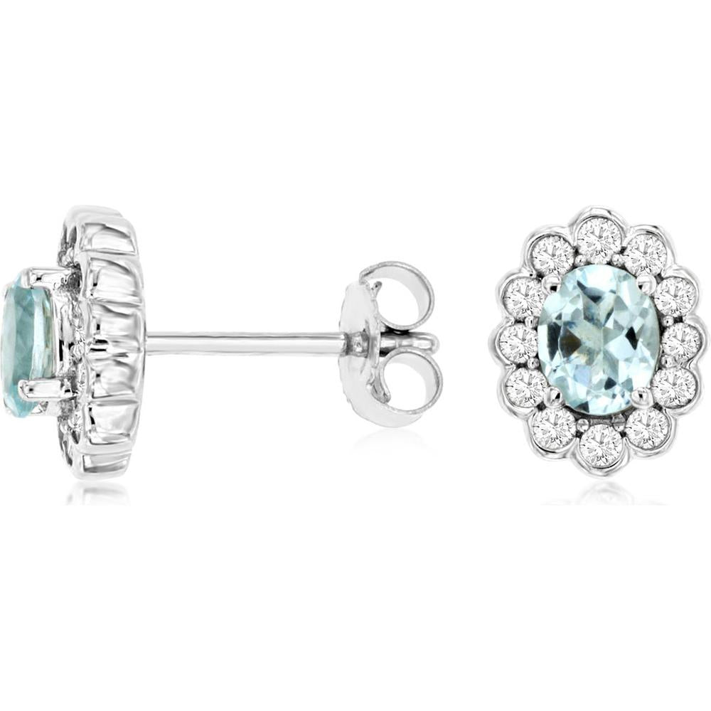 Royal 14K White Gold Aquamarine & Diamond Halo Earrings - 0.93 Carats Total Gem Weight