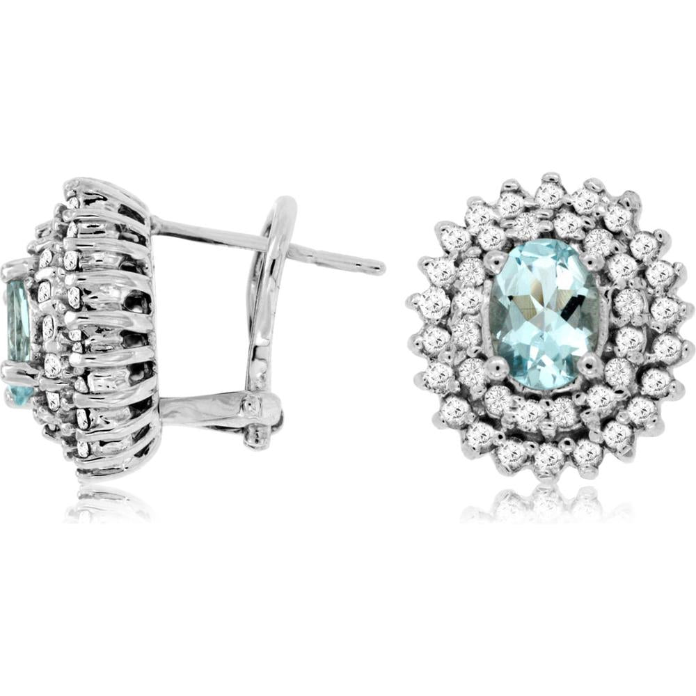 Royal 14K White Gold Aquamarine & Diamond Halo Earrings - 2.39 Carat Total Gem Weight