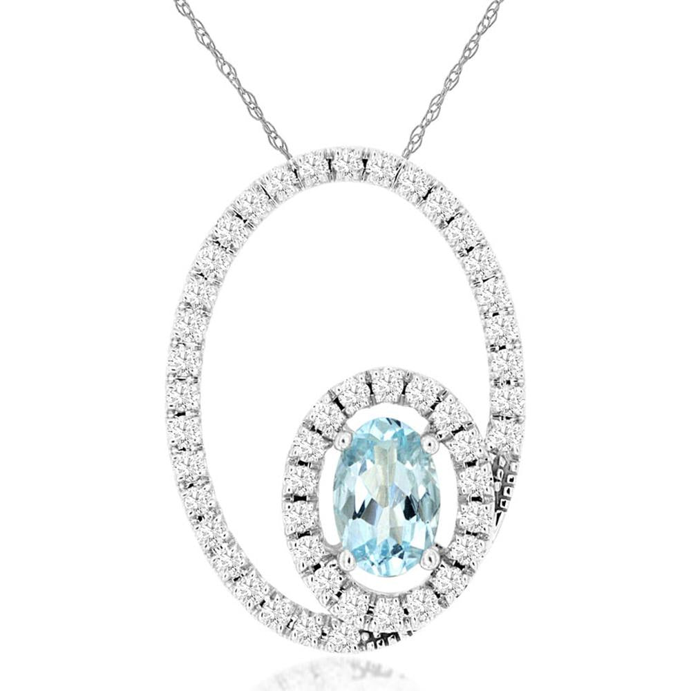 Royal 14K White Gold Aquamarine & Diamond Halo Pendant - 0.42 Carats Aquamarine, 0.33 Carats Total Diamond Weight