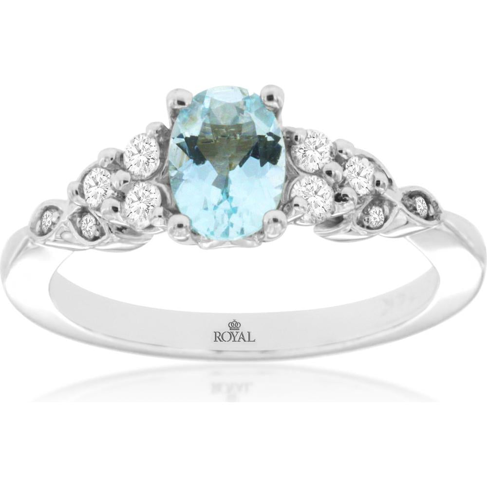 Royal 14K White Gold Aquamarine & Diamond Halo Ring - 0.93 Carats Total Weight