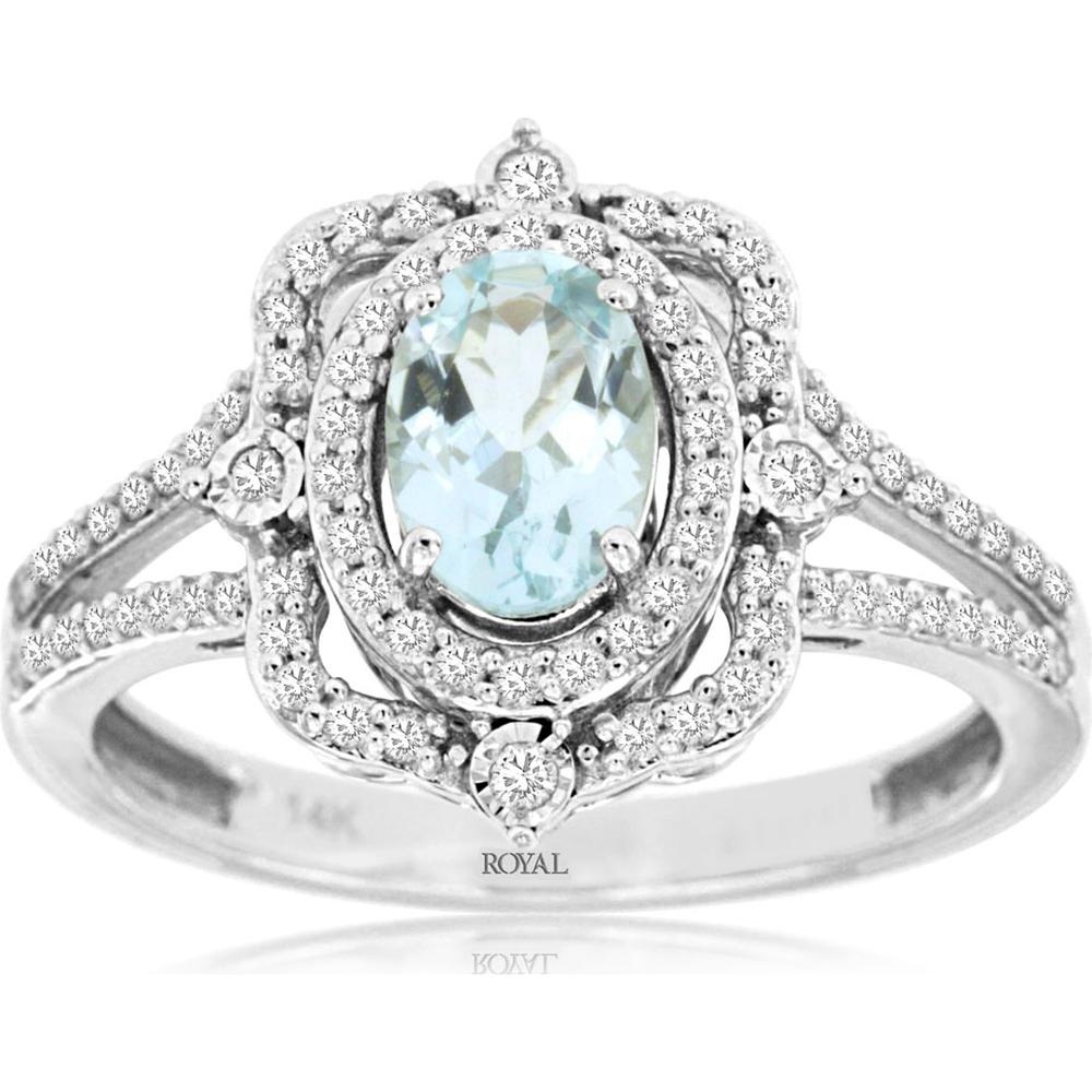 Royal 14K White Gold Aquamarine & Diamond Halo Ring - 1.01 Carats Total Gem Weight