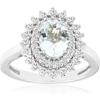 Royal 14K White Gold Aquamarine & Diamond Halo Ring - 1.1 Carats Aquamarine & 0.50 Carats Total Diamond Weight