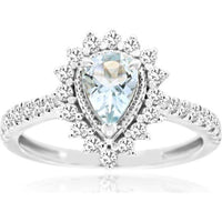 Royal 14K White Gold Aquamarine & Diamond Halo Ring - 1.15 Carats Total Gem Weight