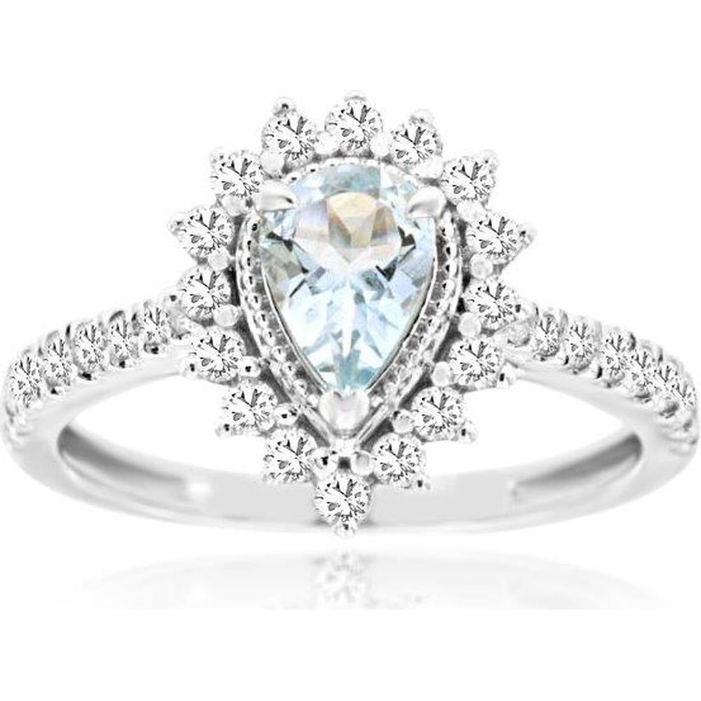 Royal 14K White Gold Aquamarine & Diamond Halo Ring - 1.15 Carats Total Gem Weight
