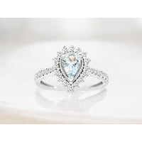 Royal 14K White Gold Aquamarine & Diamond Halo Ring - 1.15 Carats Total Gem Weight