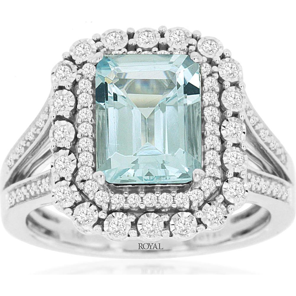 Royal 14K White Gold Aquamarine & Diamond Halo Ring - 2.33 Carats Total Gem Weight
