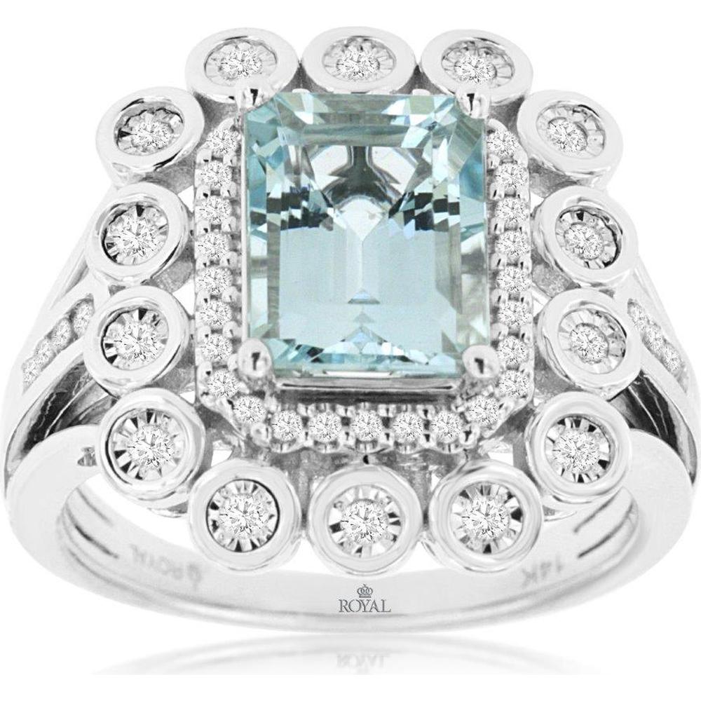Royal 14K White Gold Aquamarine & Diamond Halo Ring - 2.34 Carats Total Gem Weight