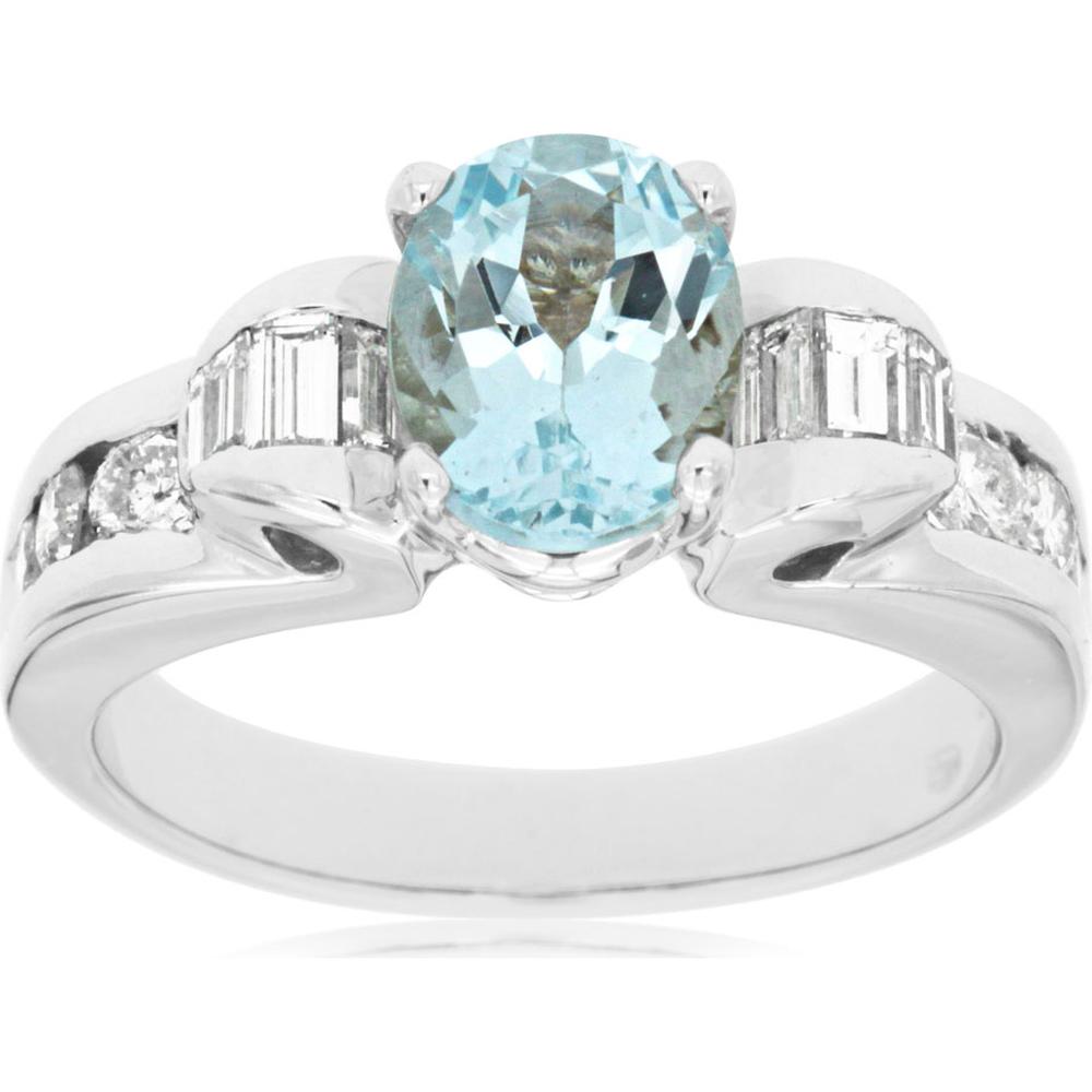 Royal 14K White Gold Aquamarine & Diamond Halo Ring - 2.35 Carat Total Gem Weight