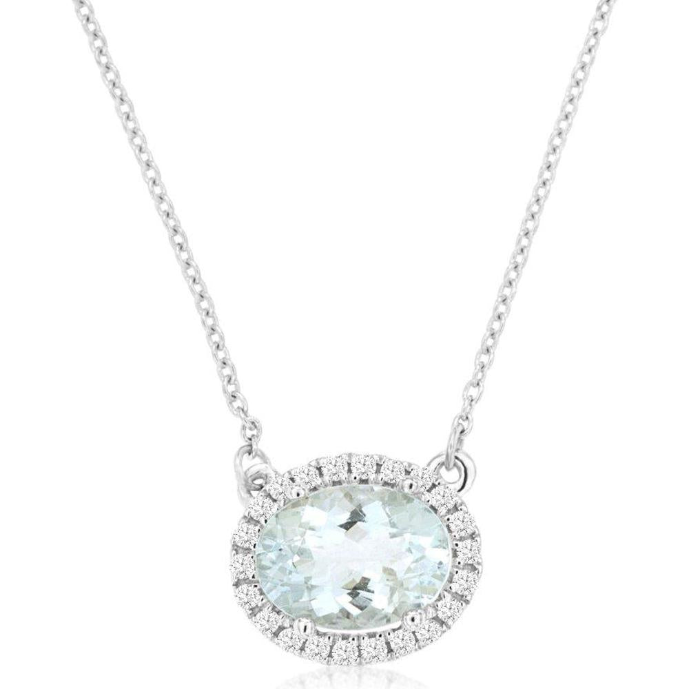 Royal 14K White Gold Aquamarine & Diamond Necklace - 1.1 Carat Aquamarine, 0.27 Carat Diamond