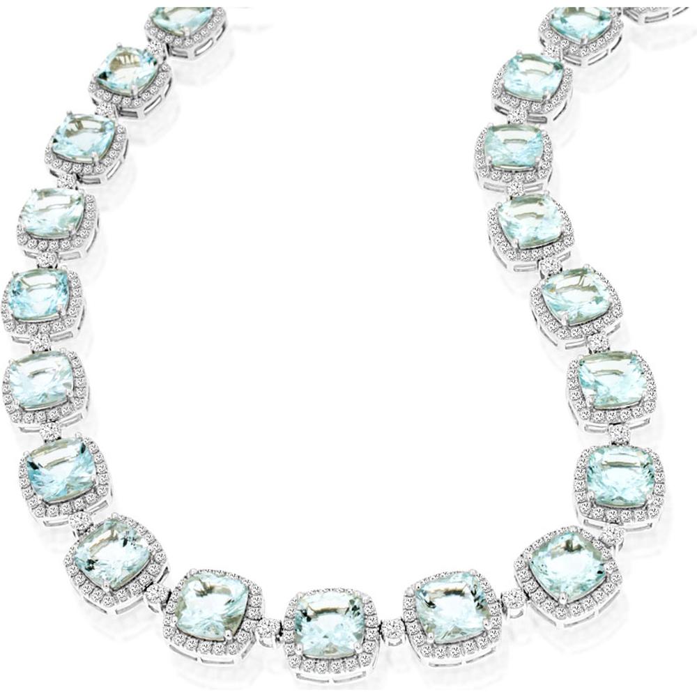 Royal 14K White Gold Aquamarine & Diamond Necklace - 12.50 Carats of Diamonds + 74 Carats of Aquamarine
