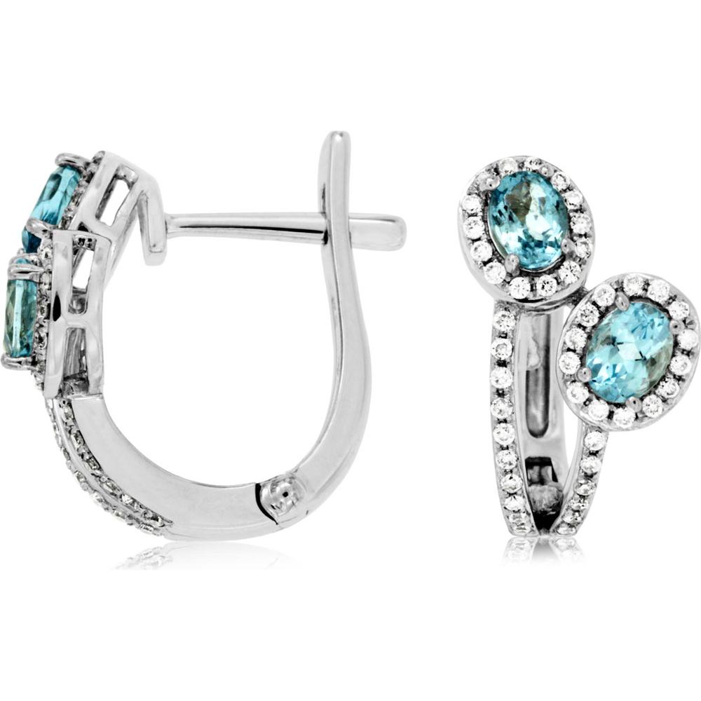 Royal 14K White Gold Aquamarine and Diamond Oval Earrings - 0.60 Carat Total Gem Weight