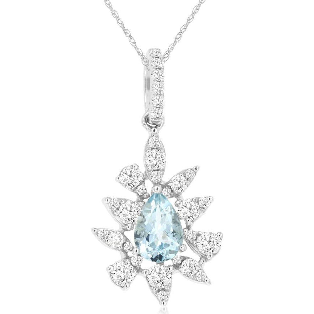 Royal 14K White Gold Aquamarine & Diamond Pendant - 0.35 Carat Aquamarine, 0.35 Carat Diamond