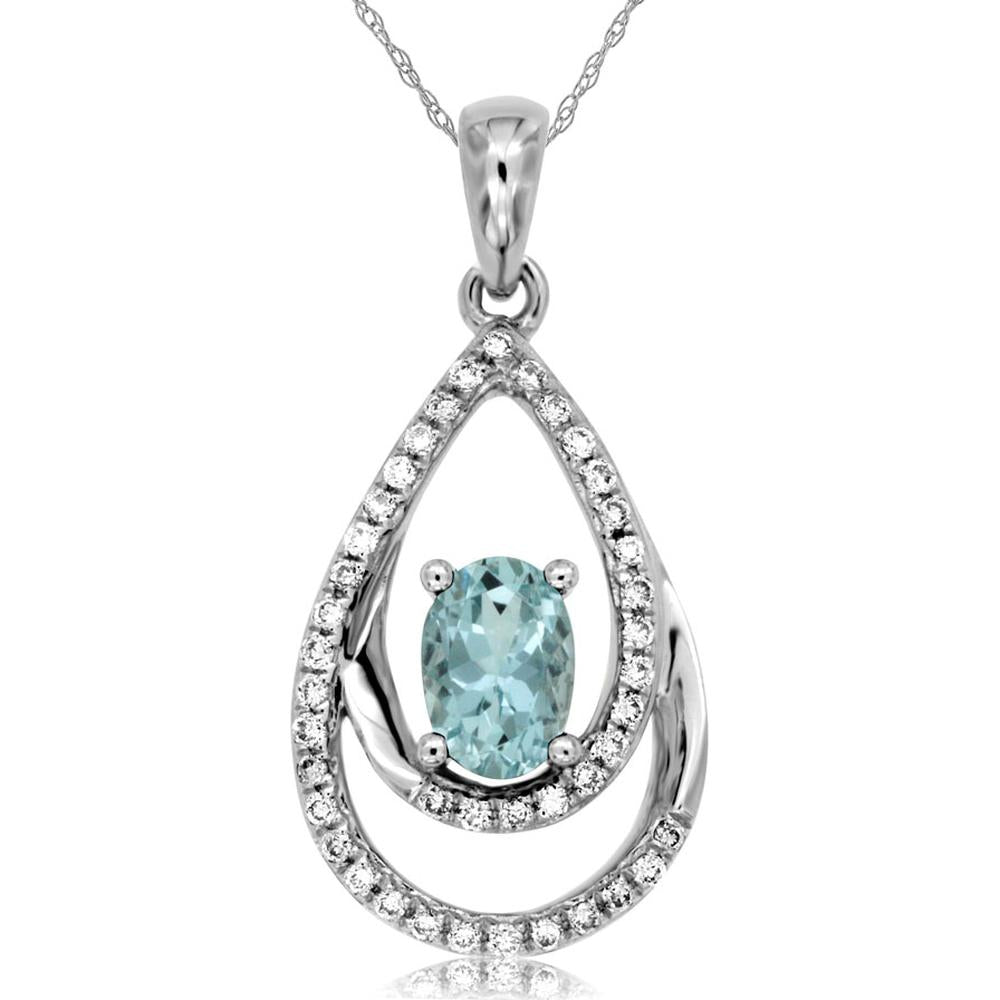 Royal 14K White Gold Aquamarine & Diamond Pendant - 0.40 Carat Oval-Cut Gem