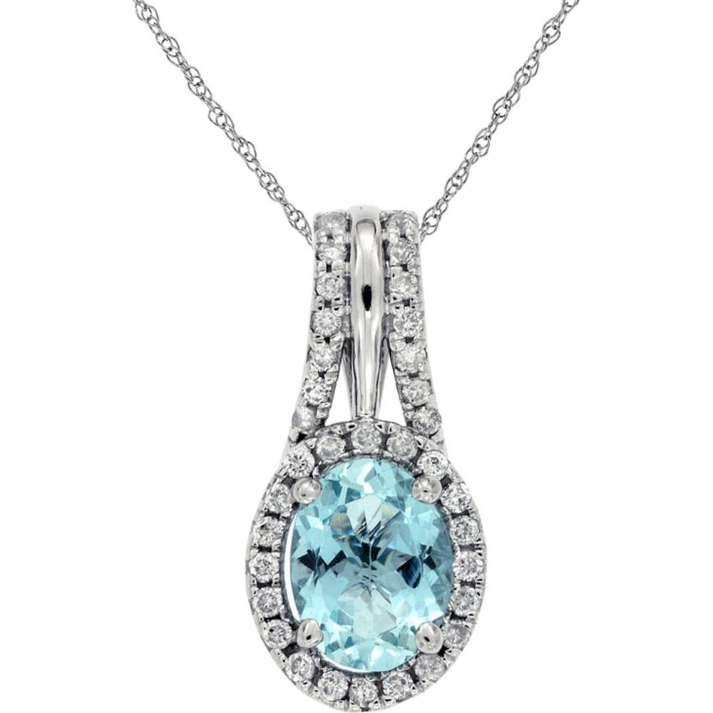 Royal 14K White Gold Aquamarine & Diamond Pendant - 1.10 Carat Aquamarine, 0.24 Carat Diamond Total Weight