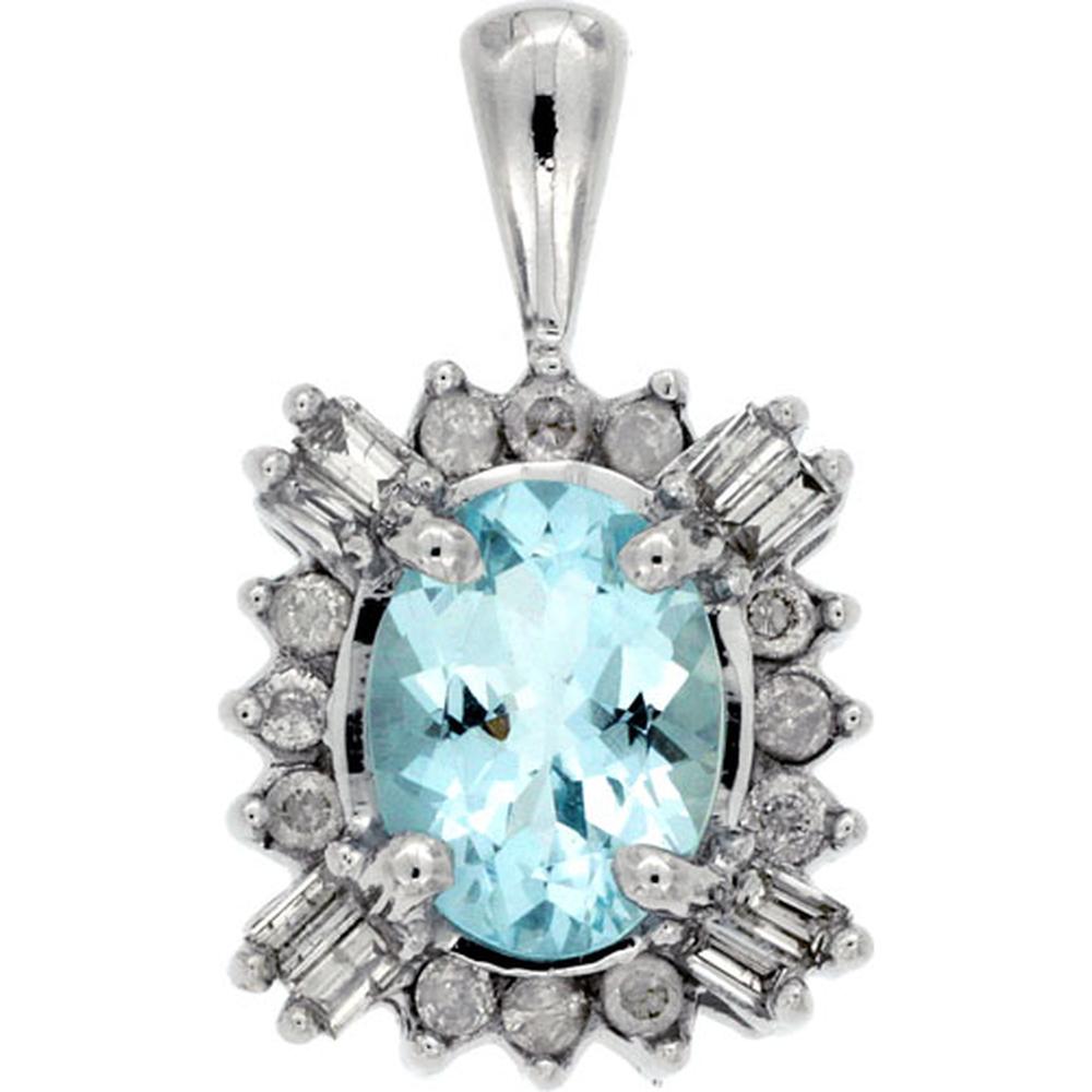 Royal 14K White Gold Aquamarine & Diamond Pendant - 1.10 Carats Aquamarine, 0.25 Carats Diamond Total Weight