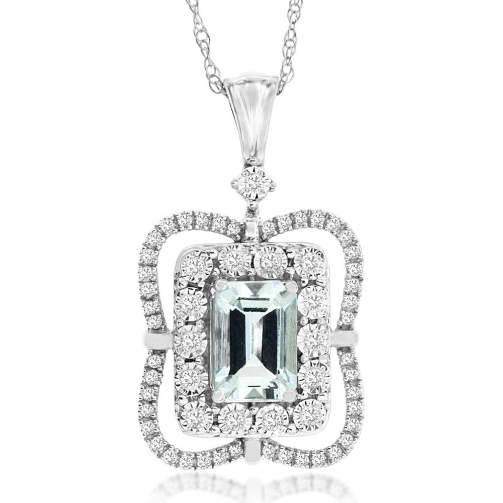 Royal 14K White Gold Aquamarine & Diamond Pendant - 1.12 Carat Total Gem Weight