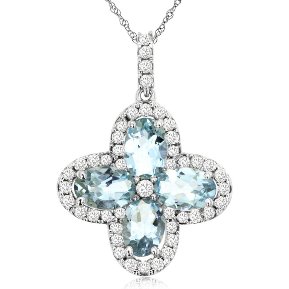 Royal 14K White Gold Aquamarine and Diamond Pendant - 1.60 Carats Total Aquamarine Weight, 0.40 Carats Total Diamond Weight