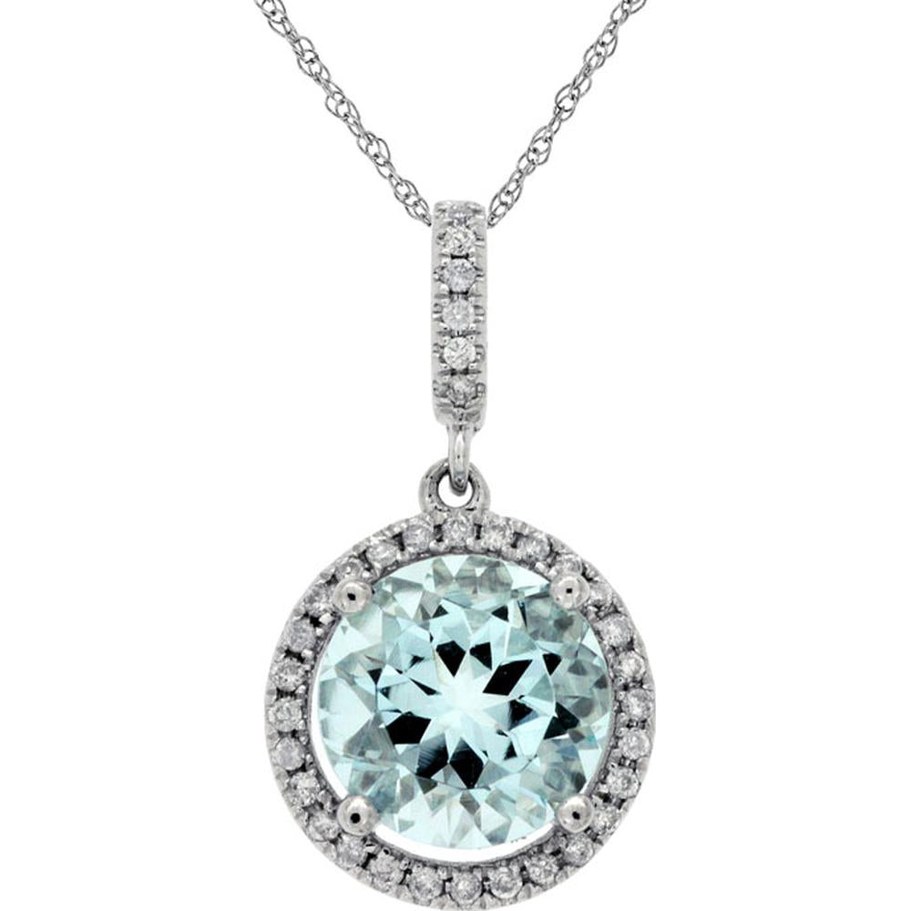 Royal 14K White Gold Aquamarine & Diamond Pendant - 1.83 Carats Total Gemstone Weight