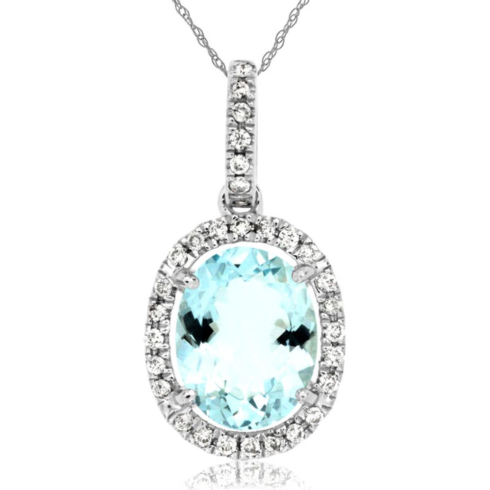 Royal 14K White Gold Aquamarine & Diamond Pendant - 2.28 Carats Total Gemstone Weight