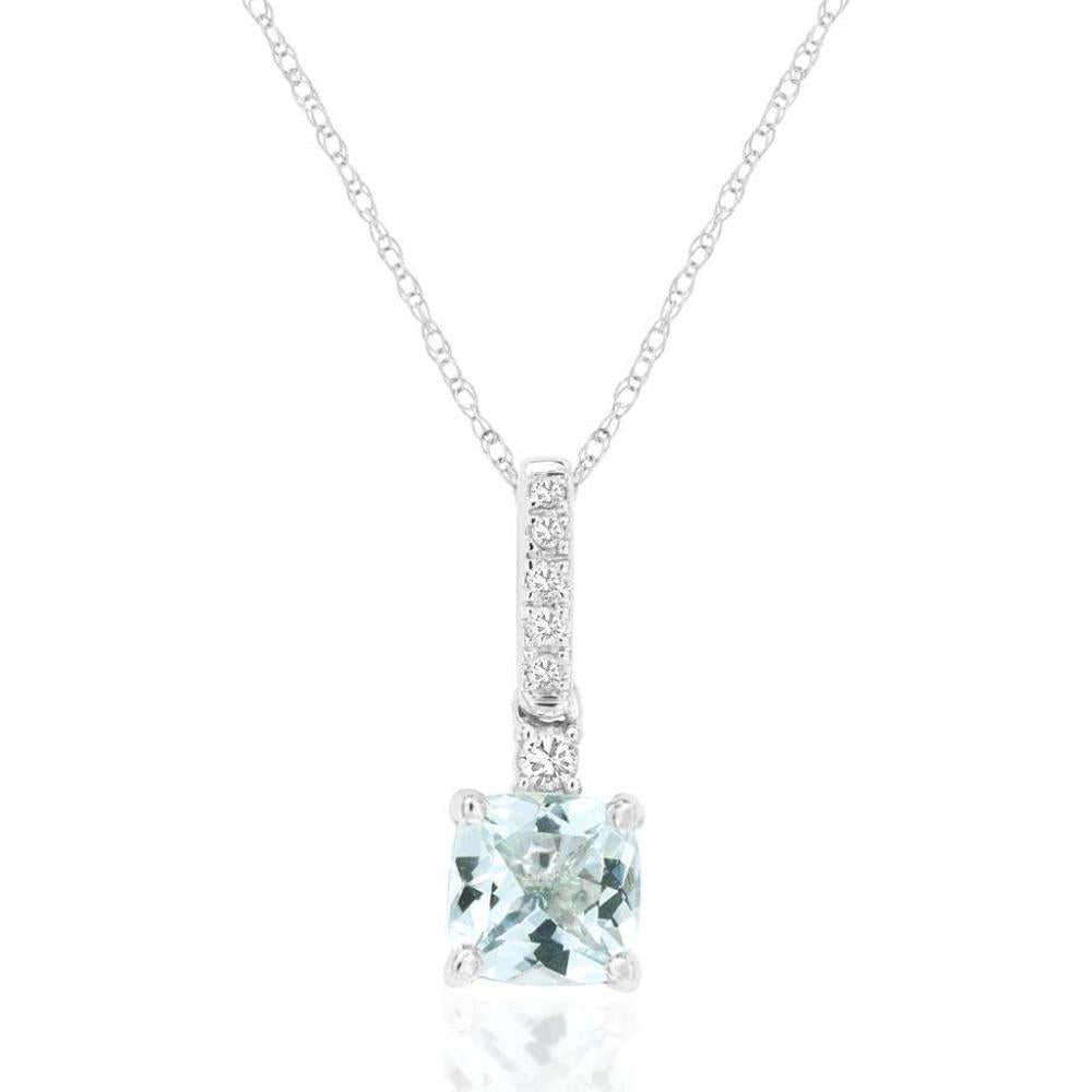 Royal 14K White Gold Aquamarine and Diamond Pendant Necklace with 0.84 Carat Aquamarine and 0.07 Carat Diamonds