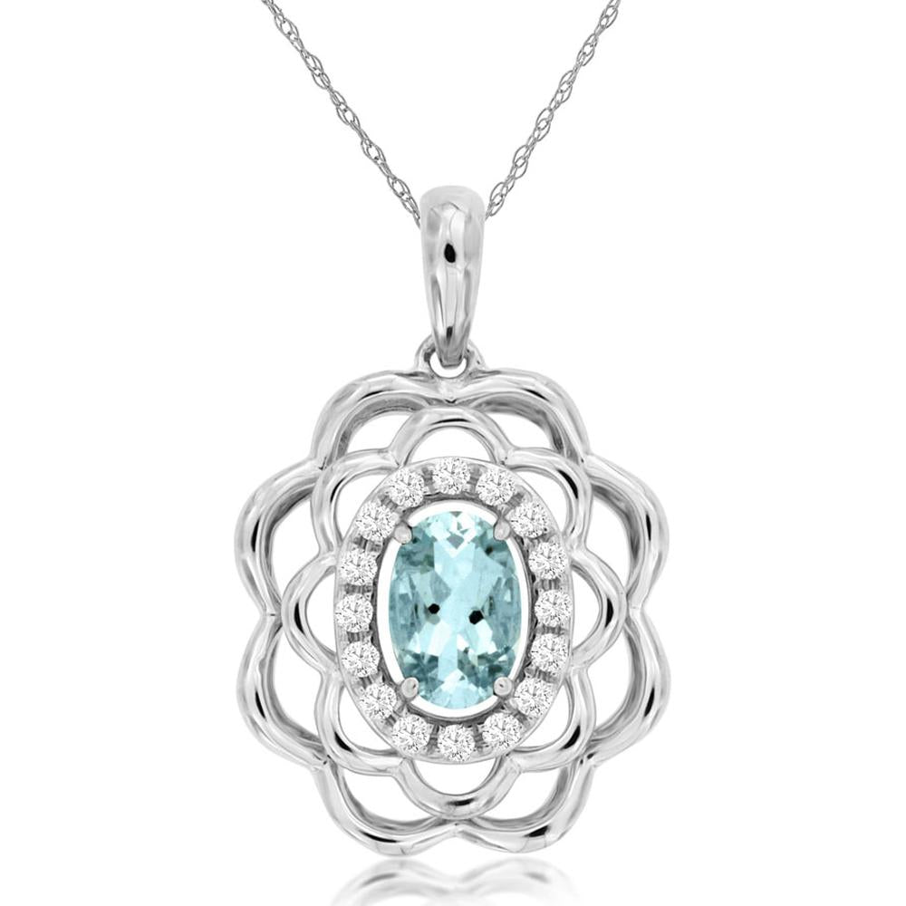 Royal 14K White Gold Aquamarine & Diamond Pendant - Timeless Elegance