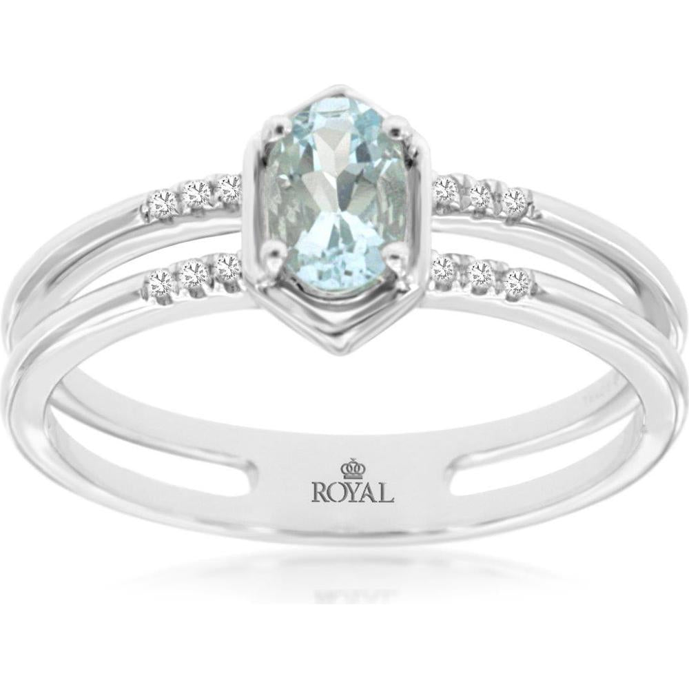 Royal 14K White Gold Aquamarine & Diamond Ring - 0.42 Carats Aquamarine, 0.04 Carats Diamond Total Weight