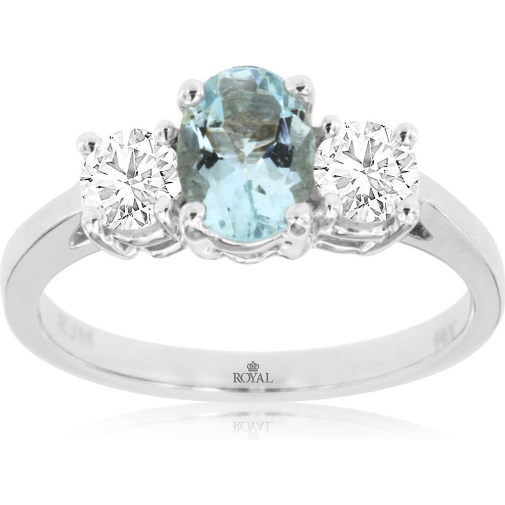 Royal 14K White Gold Aquamarine & Diamond Ring - 0.68 Carat Aquamarine, 0.50 Carat Total Diamond Weight
