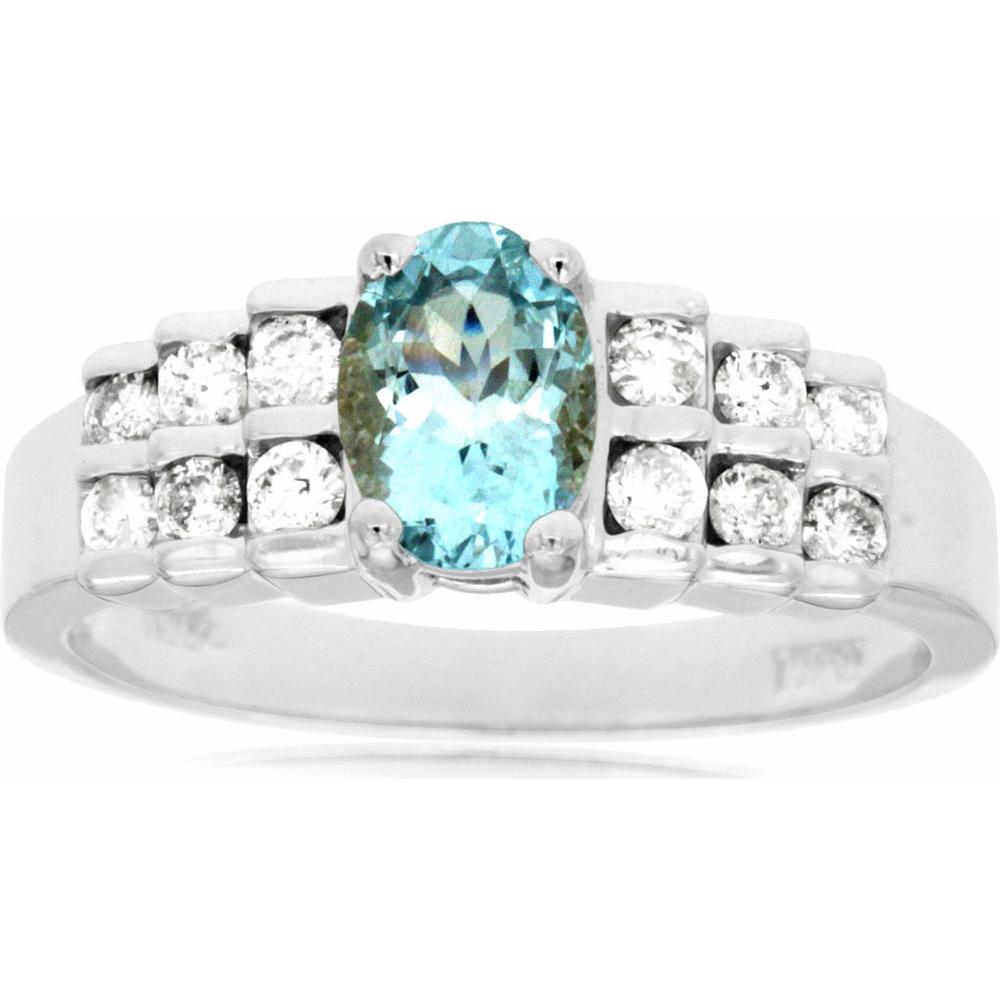 Royal 14K White Gold Aquamarine and Diamond Ring - 0.70 Carat Aquamarine, 0.33 Carat Total Diamond Weight